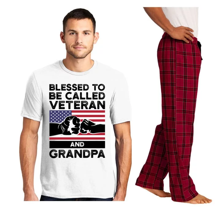 Blessed To Be Called Veteran And Grandpa Veteran Funny Gift Pajama Set