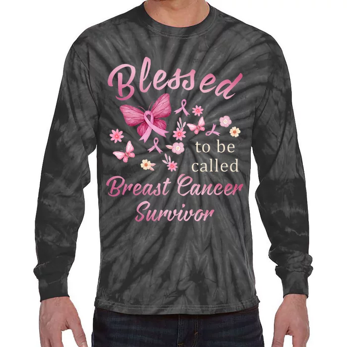 Blessed To Be Called Breast Cancer Survivor Pink Butterfly Tie-Dye Long Sleeve Shirt