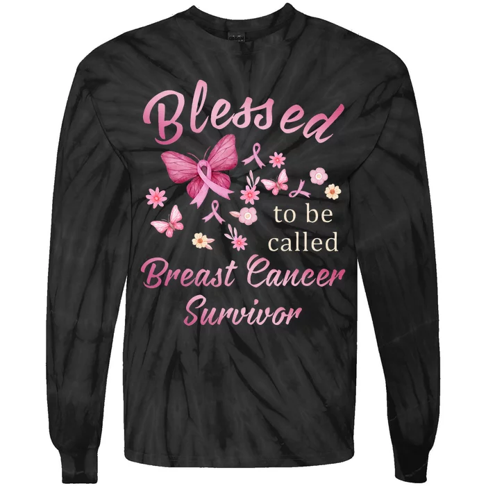 Blessed To Be Called Breast Cancer Survivor Pink Butterfly Tie-Dye Long Sleeve Shirt