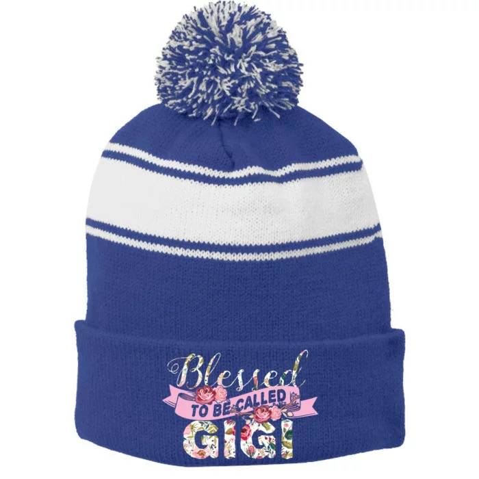 Blessed To Be Called Gigi Gift Best Grandmom Ever Gift Stripe Pom Pom Beanie