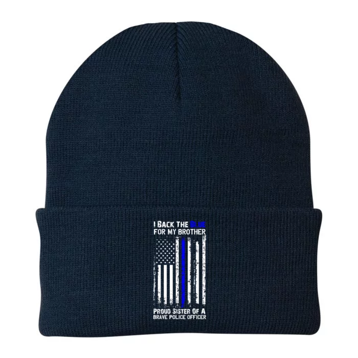 Back The Blue For My Brother Proud Sister Police Flag Gift Knit Cap Winter Beanie