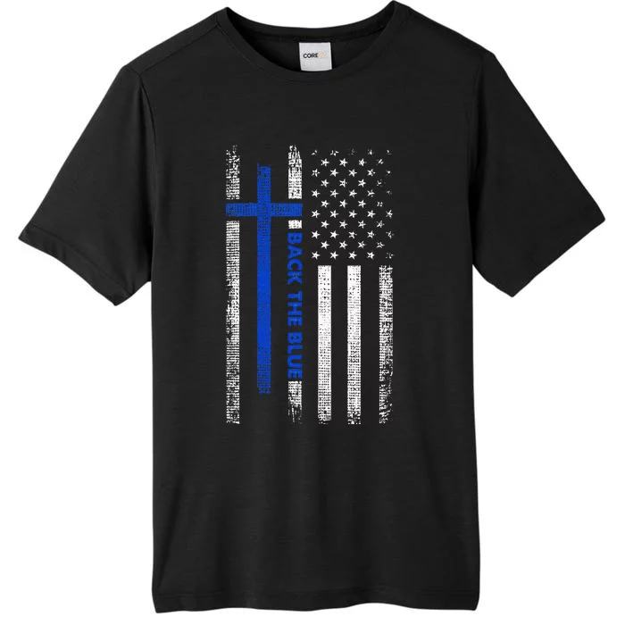 Back The Blue Jesus Faith Cross Police Thin Blue Line Flag ChromaSoft Performance T-Shirt