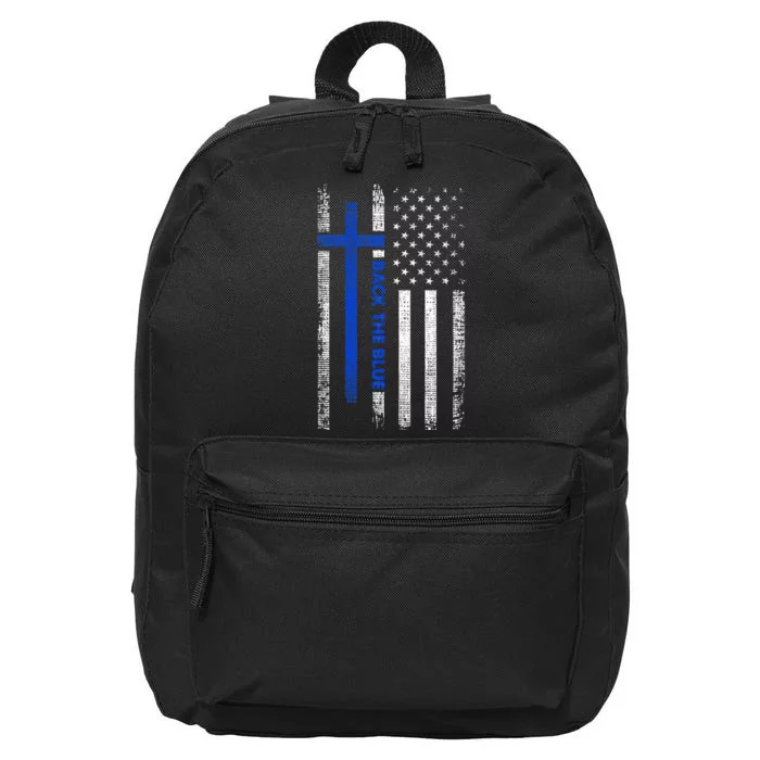 Back The Blue Jesus Faith Cross Police Thin Blue Line Flag 16 in Basic Backpack