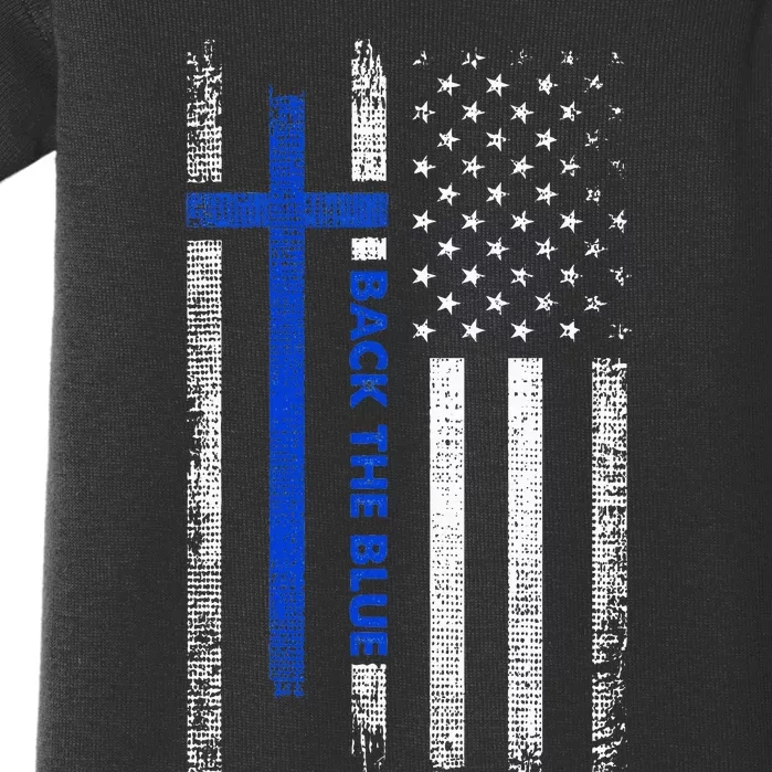 Back The Blue Jesus Faith Cross Police Thin Blue Line Flag Baby Bodysuit