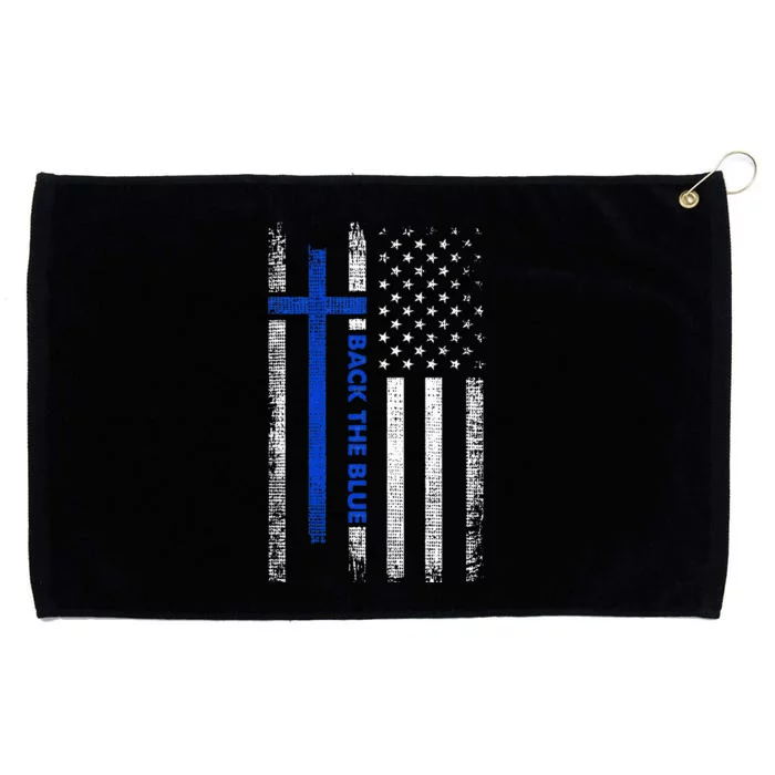 Back The Blue Jesus Faith Cross Police Thin Blue Line Flag Grommeted Golf Towel