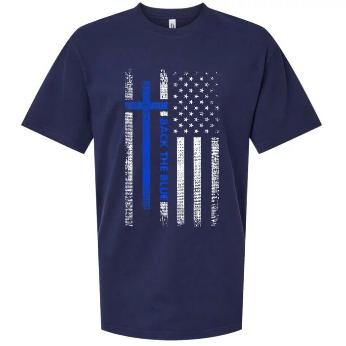 Back The Blue Jesus Faith Cross Police Thin Blue Line Flag Sueded Cloud Jersey T-Shirt