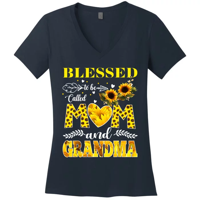 Blessed To Be Called Mom And Grandma Sunflower Mothers Day Women's V-Neck T-Shirt