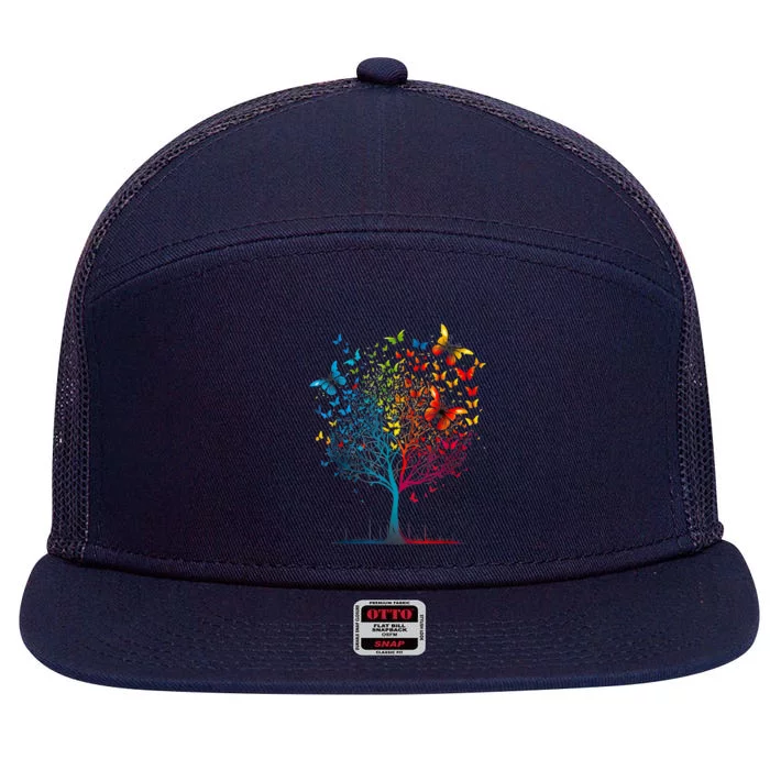 Butterfly Tree Beautiful Women Men Graphic 7 Panel Mesh Trucker Snapback Hat