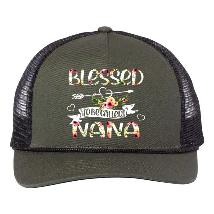 Blessed To Be Called Nana Floral Funny Grandma Mothers Day Retro Rope Trucker Hat Cap