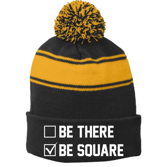 Be There Be Square Stripe Pom Pom Beanie