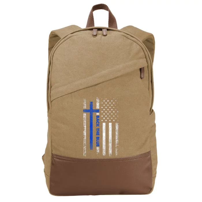 Back The Blue Jesus Faith Cross Police Thin Blue Line Flag Cotton Canvas Backpack