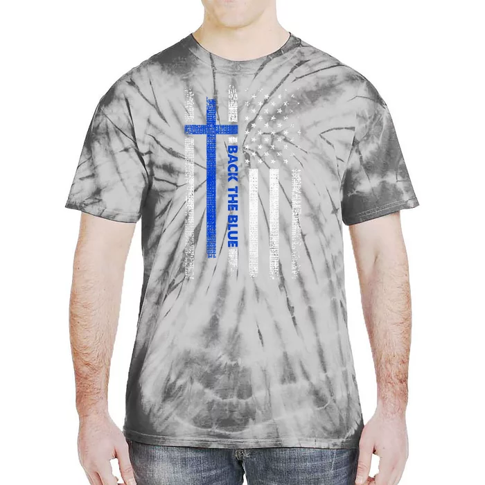 Back The Blue Jesus Faith Cross Police Thin Blue Line Flag Tie-Dye T-Shirt