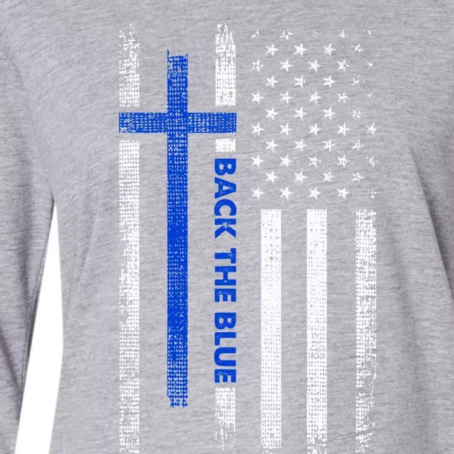 Back The Blue Jesus Faith Cross Police Thin Blue Line Flag Womens Cotton Relaxed Long Sleeve T-Shirt