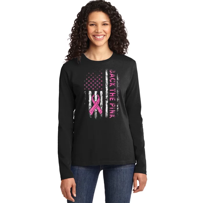 Back The Breast Cancer Awareness Flag Ladies Long Sleeve Shirt