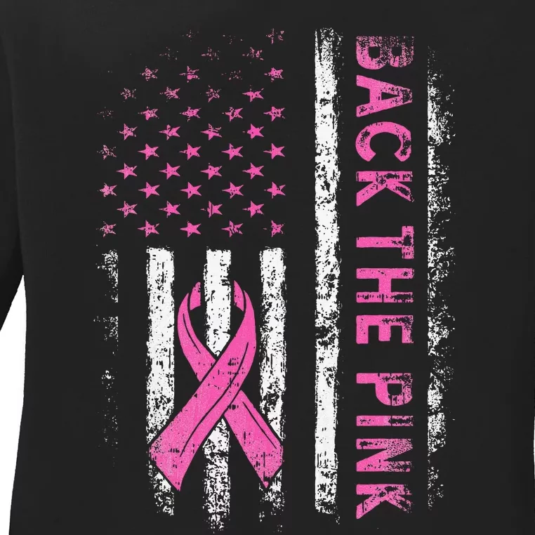 Back The Breast Cancer Awareness Flag Ladies Long Sleeve Shirt