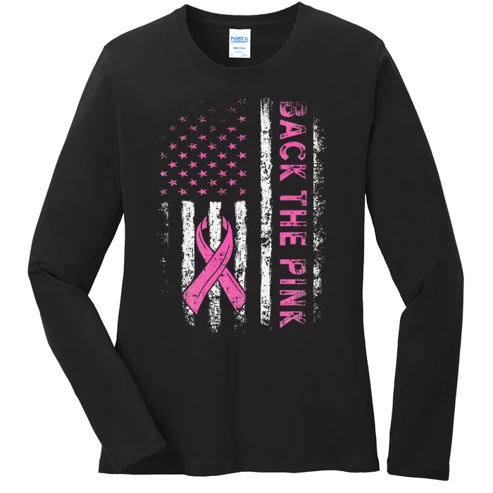 Back The Breast Cancer Awareness Flag Ladies Long Sleeve Shirt