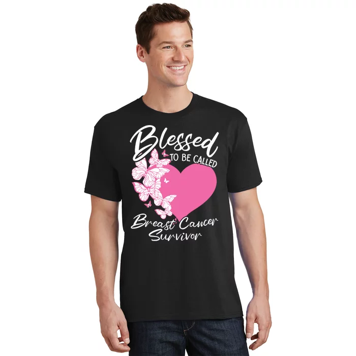 Blessed To Be Called Breast Cancer Survivor Pink Butterfly T-Shirt