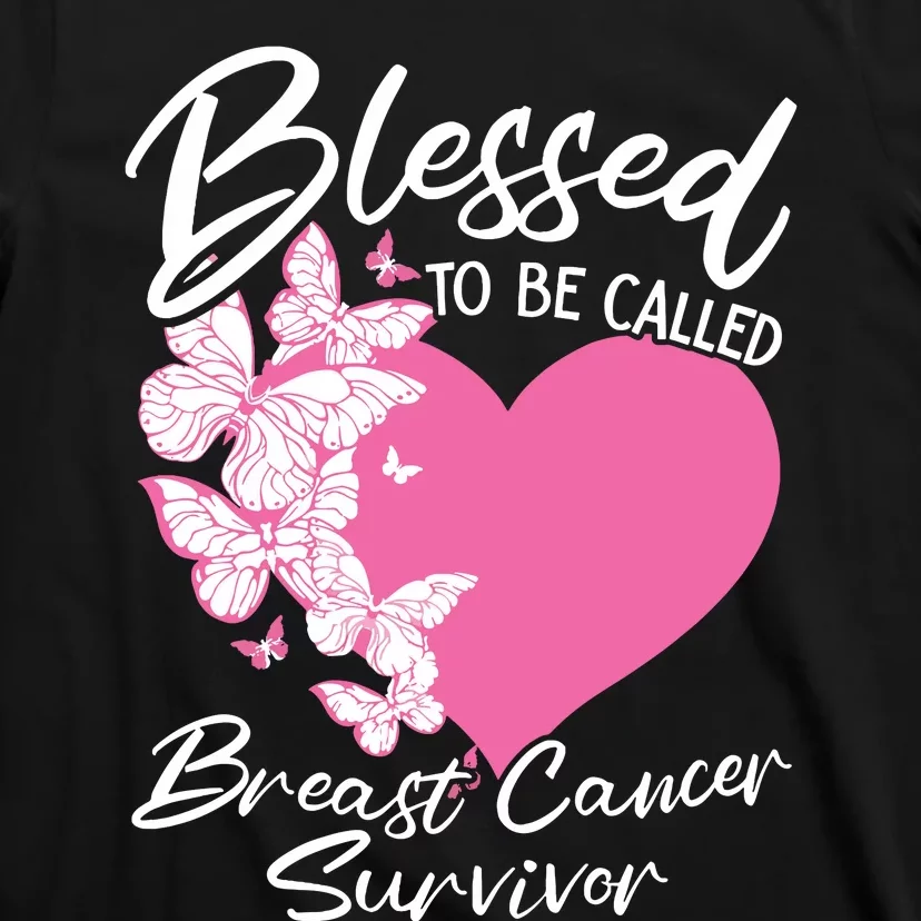 Blessed To Be Called Breast Cancer Survivor Pink Butterfly T-Shirt