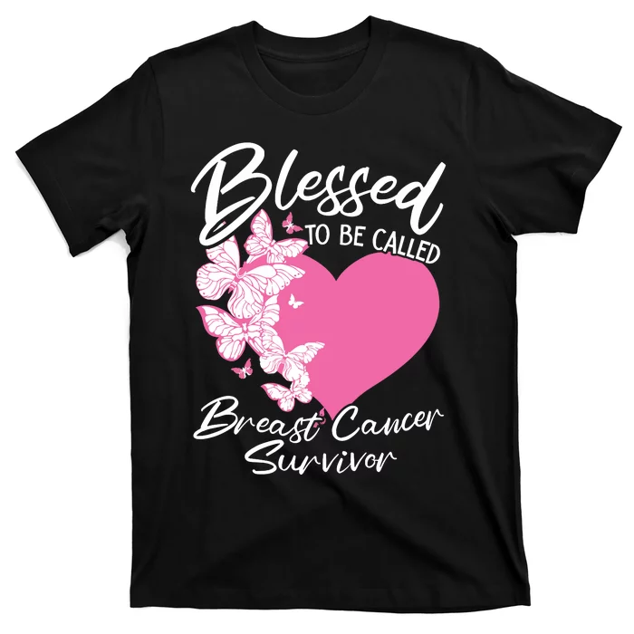 Blessed To Be Called Breast Cancer Survivor Pink Butterfly T-Shirt