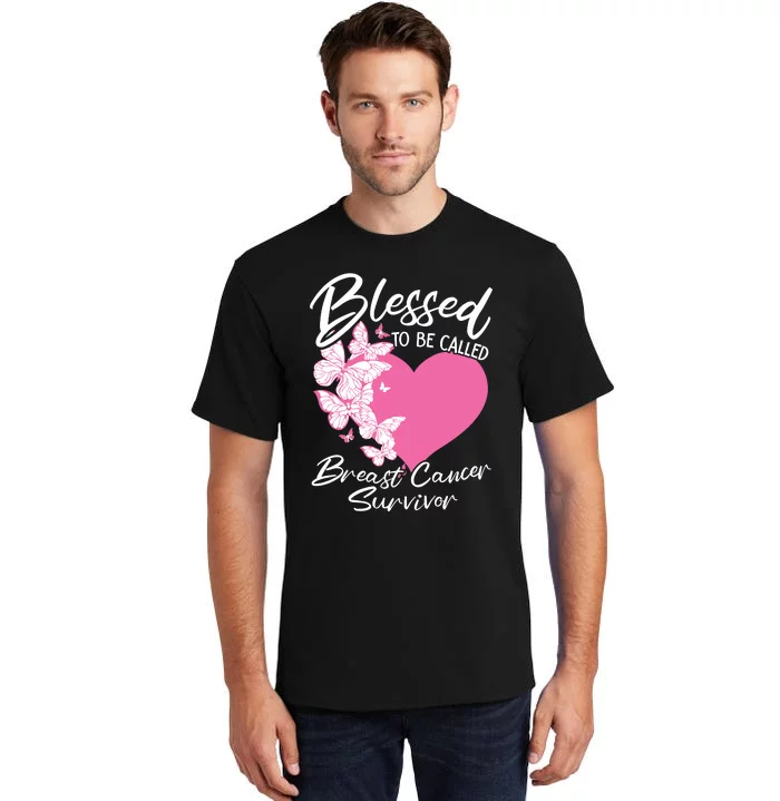 Blessed To Be Called Breast Cancer Survivor Pink Butterfly Tall T-Shirt