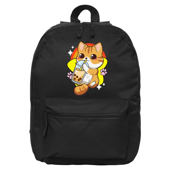 Boba Tea Bubble Tea Cat Anime Kawaii Neko Lover Japanese 16 in Basic Backpack