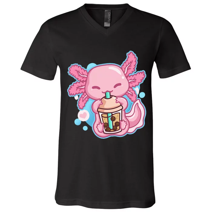 Boba Tea Bubble Tea Milk Tea Anime Axolotl V-Neck T-Shirt | TeeShirtPalace