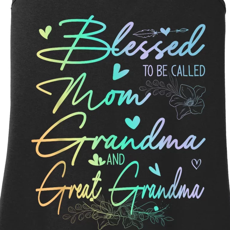 Blessed To Be Called Mom Grandma And Great Grandma Floral Ladies Essential Tank