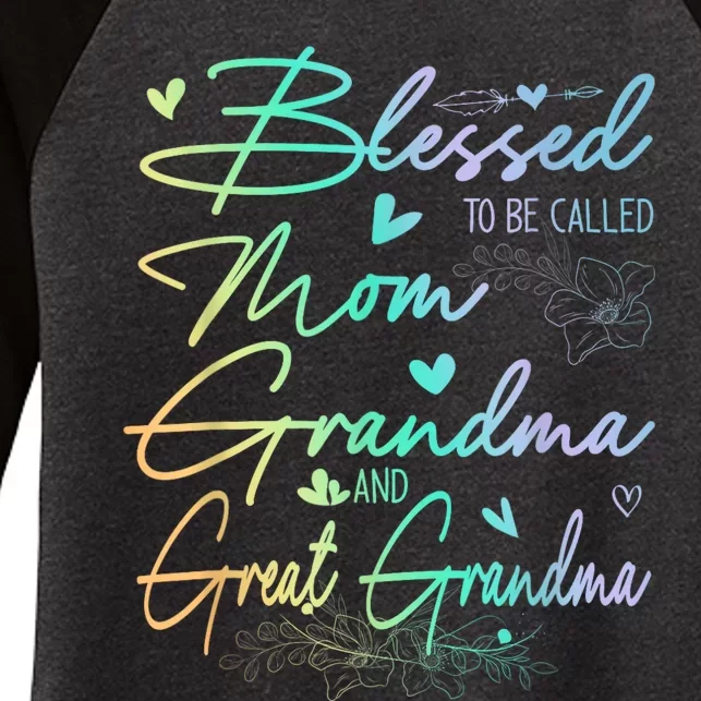 Blessed To Be Called Mom Grandma And Great Grandma Floral Women's Tri-Blend 3/4-Sleeve Raglan Shirt