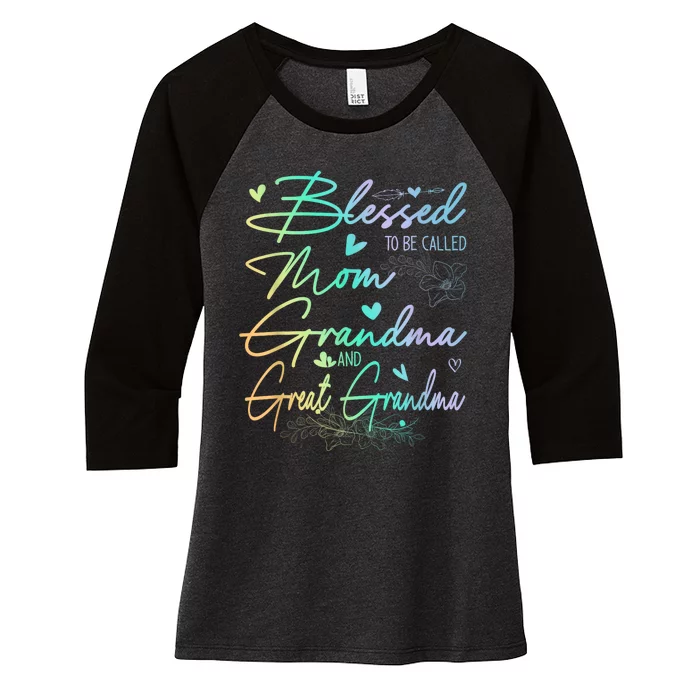 Blessed To Be Called Mom Grandma And Great Grandma Floral Women's Tri-Blend 3/4-Sleeve Raglan Shirt