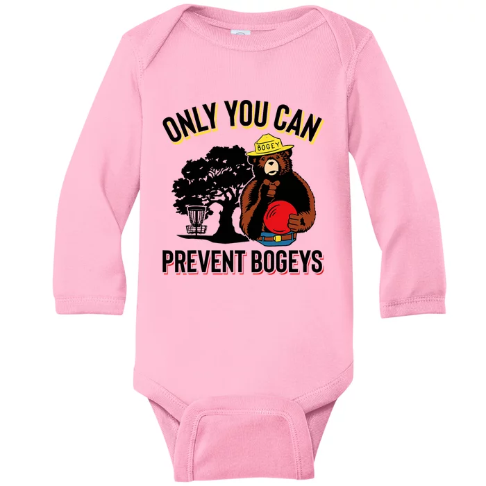 Bogey The Bear Only You Can Prevent Bogeys Disc Golf Baby Long Sleeve Bodysuit