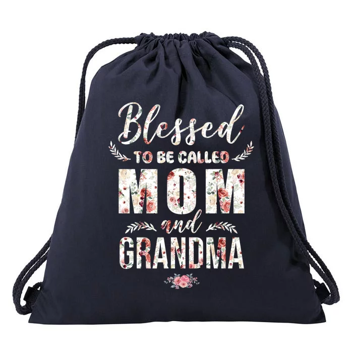 Blessed To Be Called Mom And Grandma Floral Drawstring Bag