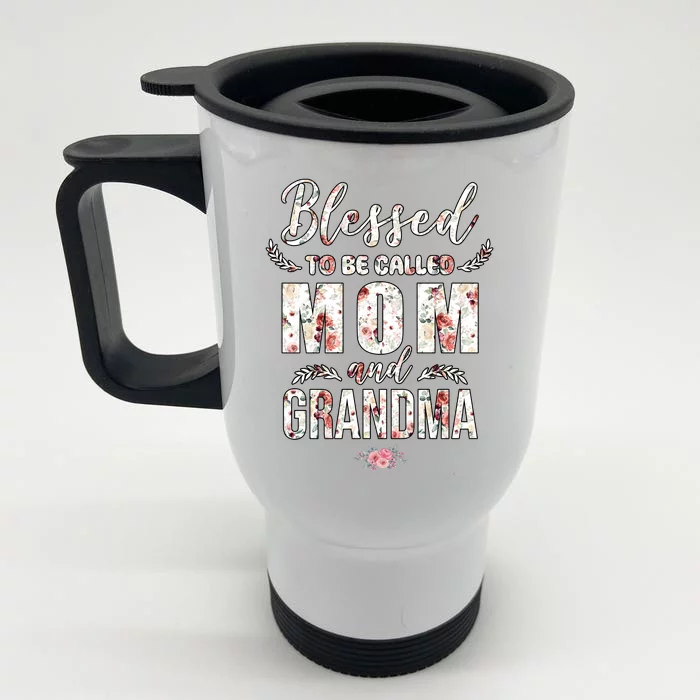 Blessed To Be Called Mom And Grandma Floral Front & Back Stainless Steel Travel Mug