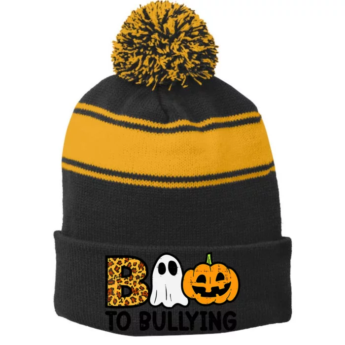 Boo To Bullying Orange Anti Bullying Unity Day Halloween Stripe Pom Pom Beanie