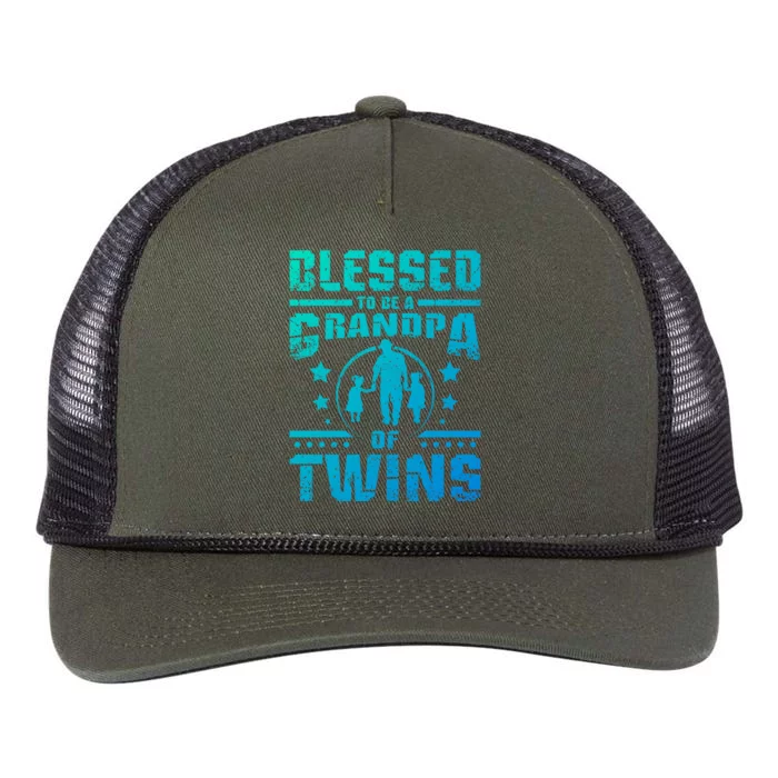 Blessed To Be A Grandpa Of Twins Gift Retro Rope Trucker Hat Cap