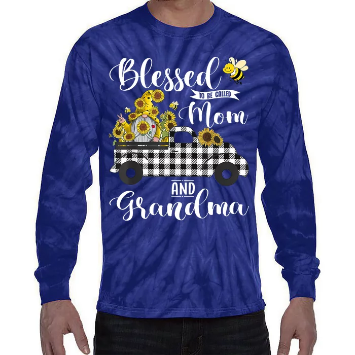 Blessed To Be Called Mom And Grandma Sunflower Gnome Tie-Dye Long Sleeve Shirt