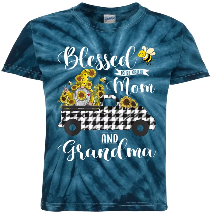 Blessed To Be Called Mom And Grandma Sunflower Gnome Kids Tie-Dye T-Shirt