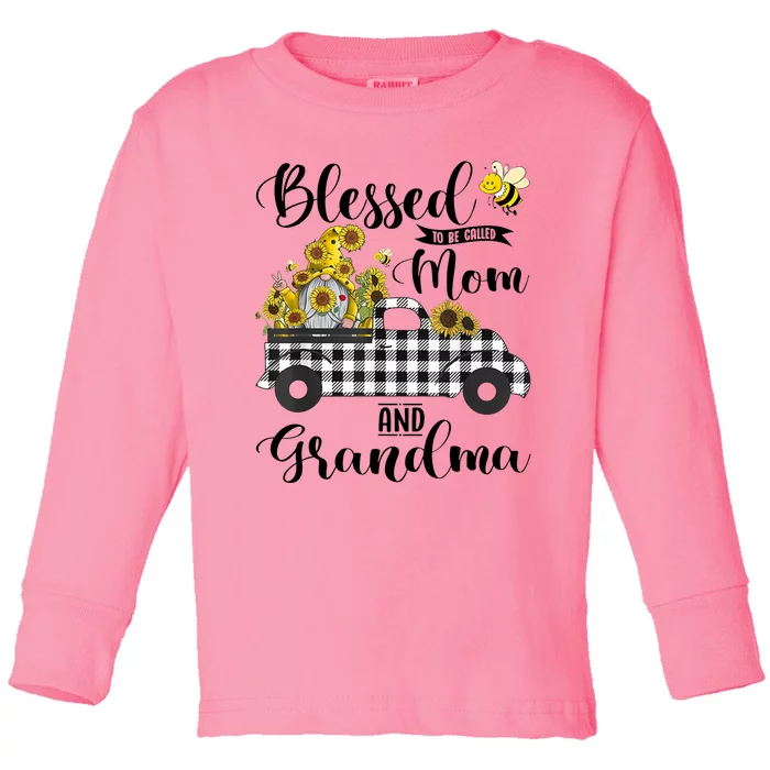 Blessed To Be Called Mom And Grandma Sunflower Gnome Toddler Long Sleeve Shirt