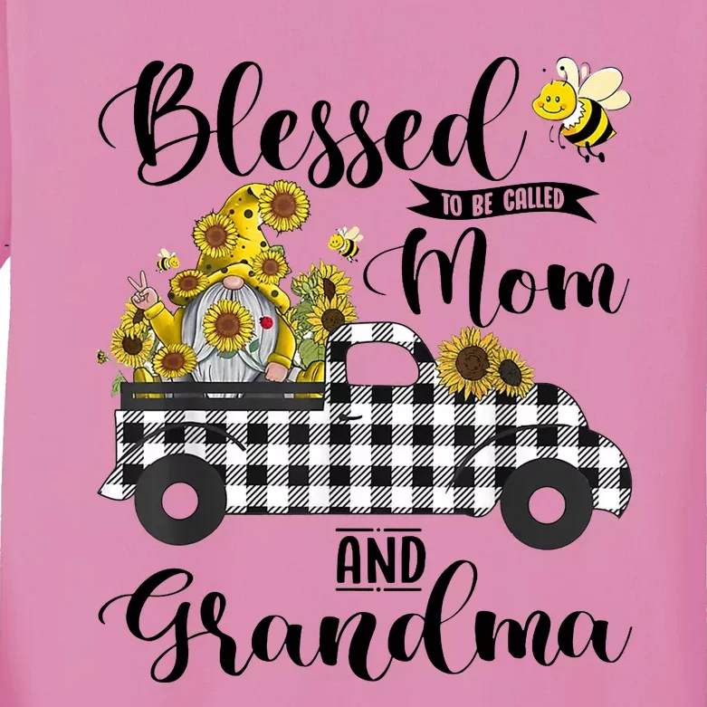 Blessed To Be Called Mom And Grandma Sunflower Gnome Kids Long Sleeve Shirt