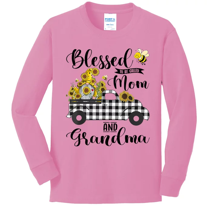 Blessed To Be Called Mom And Grandma Sunflower Gnome Kids Long Sleeve Shirt