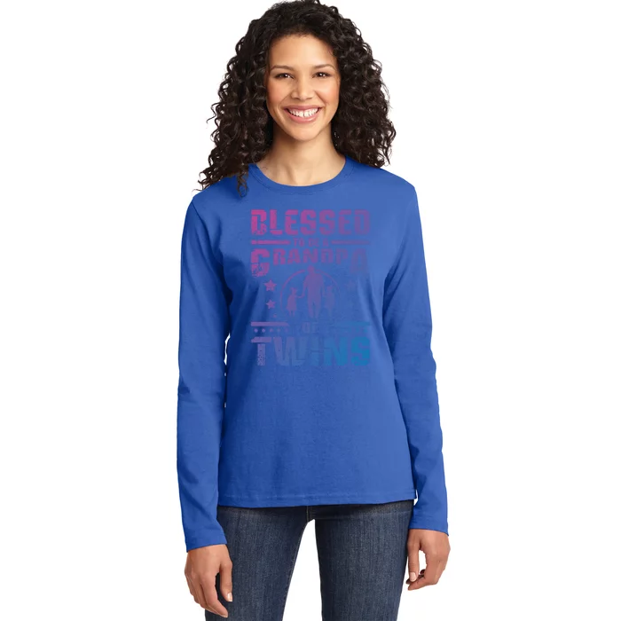 Blessed To Be A Grandpa Of Twins Gift Ladies Long Sleeve Shirt