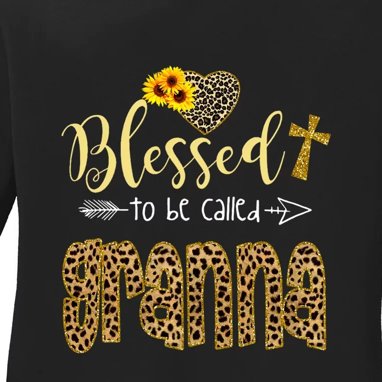 Blessed To Be Called Granna Leopard Sunflowers Ladies Long Sleeve Shirt