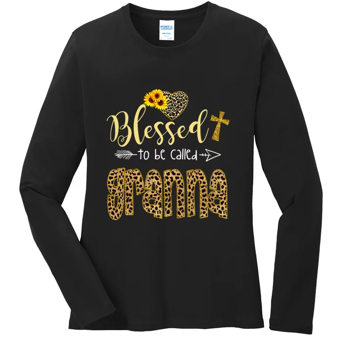 Blessed To Be Called Granna Leopard Sunflowers Ladies Long Sleeve Shirt