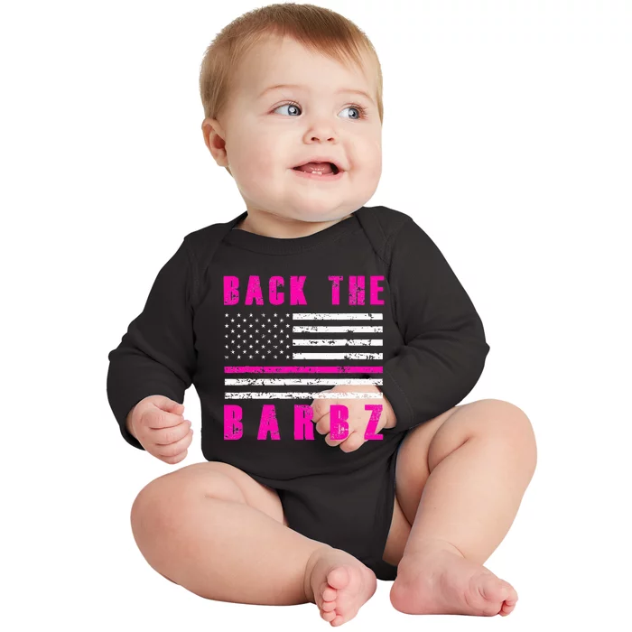 Back The Barbz Flag Love Barbs breast cancer Baby Long Sleeve Bodysuit