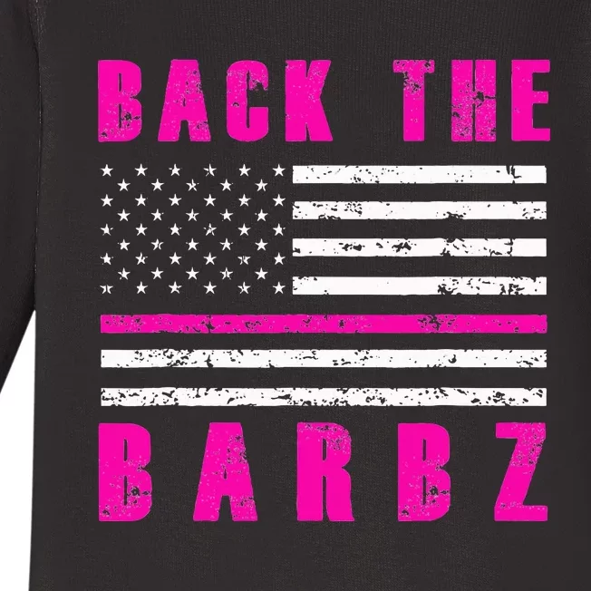 Back The Barbz Flag Love Barbs breast cancer Baby Long Sleeve Bodysuit