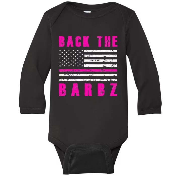 Back The Barbz Flag Love Barbs breast cancer Baby Long Sleeve Bodysuit