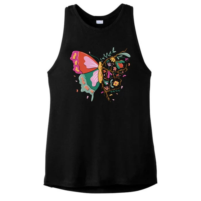 Butterfly Tree Branch Ladies Tri-Blend Wicking Tank