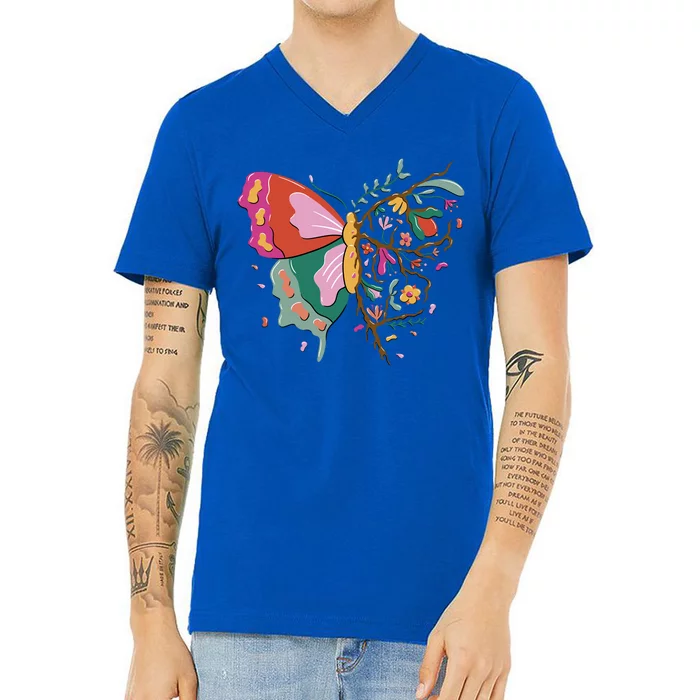 Butterfly Tree Branch V-Neck T-Shirt