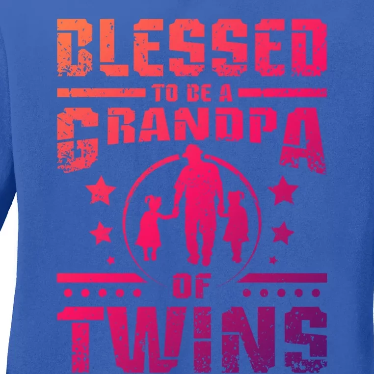 Blessed To Be A Grandpa Of Twins Gift Ladies Long Sleeve Shirt