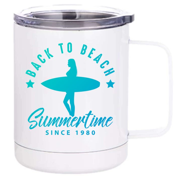 Back To Beach Summertime Surfing Gift Front & Back 12oz Stainless Steel Tumbler Cup