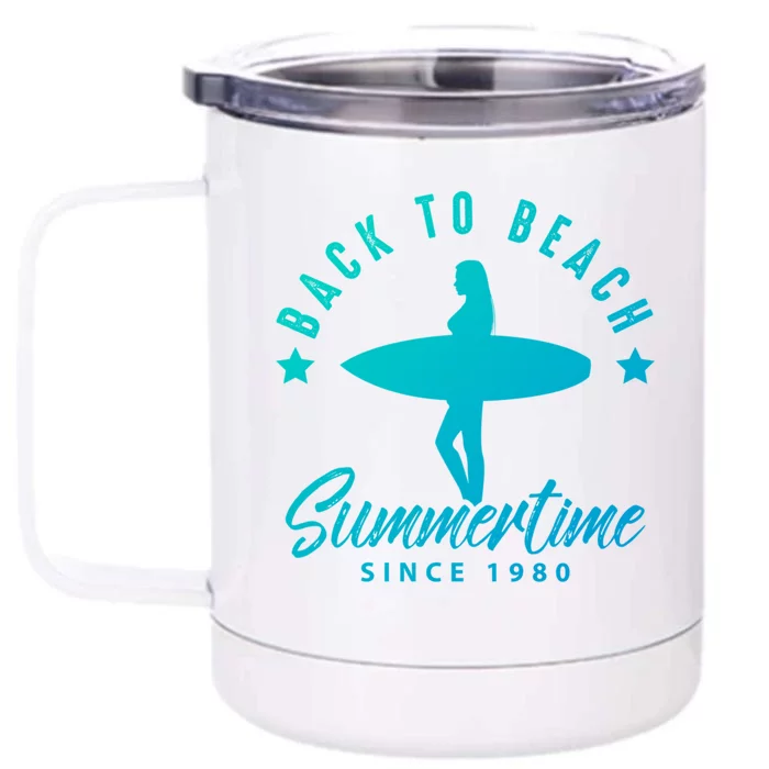 Back To Beach Summertime Surfing Gift Front & Back 12oz Stainless Steel Tumbler Cup